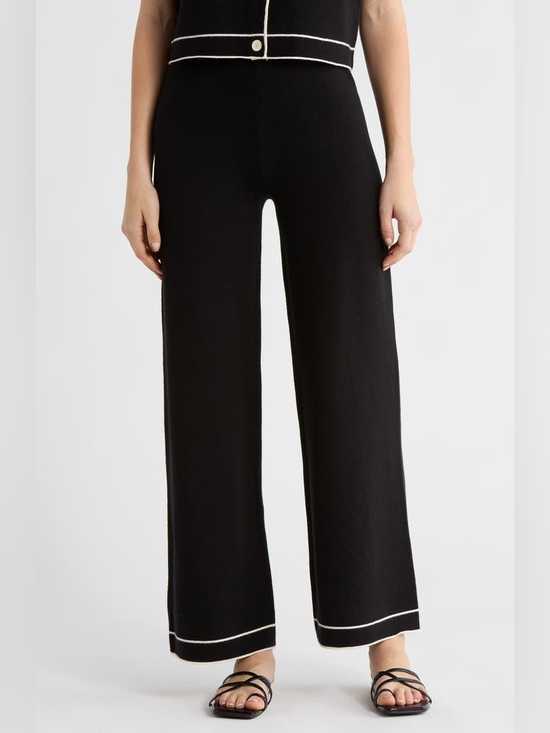 Elie Tahari Pants - Elie Tahari Black Wide-Leg Knit Pants with White Contrast Trim